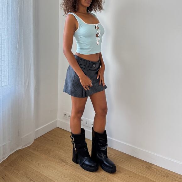 Vintage Esprit Plaid Belt-Detail Mini Skirt (S/M) - Picture 7 of 9